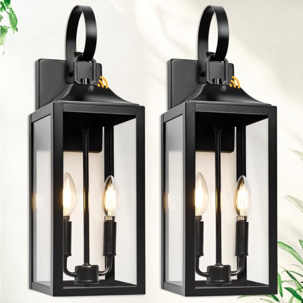Outdoor Wall Lantern 2-Light, 19" Large Outside Modern Wall Sconce Light Fixture