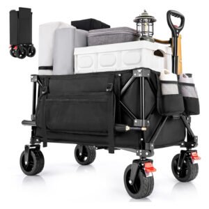 150L Wagon Cart Foldable, Heavy Duty Collapsible Utility Wagon with 220lbs Capacity